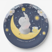 Assiettes En Carton Eléphant bébé personnalisé sur la lune (Devant)