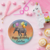 Assiettes En Carton éléphant d'anniversaire  (Fête)