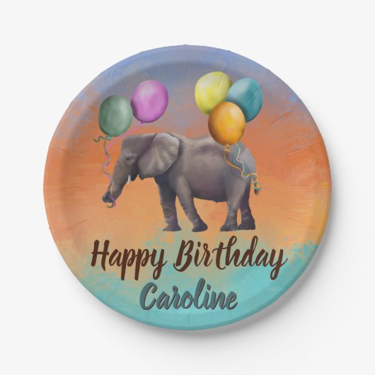 Assiettes En Carton éléphant d'anniversaire  (Devant)