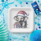 Assiettes En Carton Elephant De Noël Avec Cadeaux De Vacances (Fête)