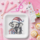 Assiettes En Carton Elephant De Noël Avec Cadeaux De Vacances (Fête)