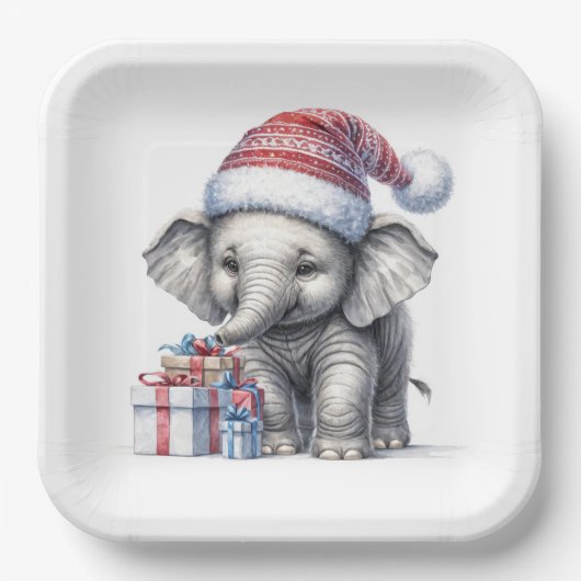 Assiettes En Carton Elephant De Noël Avec Cadeaux De Vacances (Recto)
