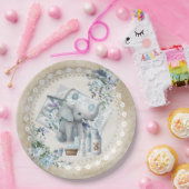 Assiettes En Carton Eléphant et bleu poussiéreux baby shower garçon (Fête)