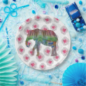 Assiettes En Carton Eléphant et fleurs (Fête)