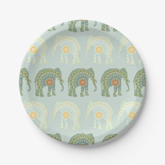Assiettes En Carton Elephant et Mandala en vert clair (Devant)