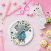 Assiettes en carton, Eléphant floral bleu (Fête)