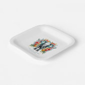 Assiettes En Carton Eléphant floral coloré (Angulaire)