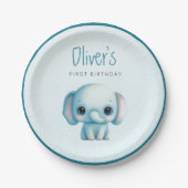 Assiettes En Carton Elephant garçon 1er anniversaire (Devant)