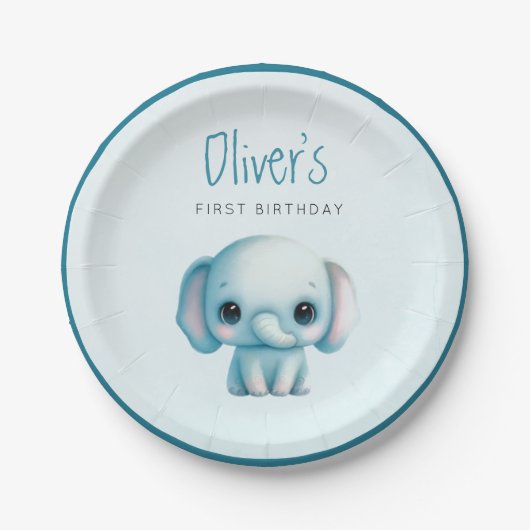 Assiettes En Carton Elephant garçon 1er anniversaire (Devant)