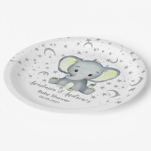 Assiettes En Carton Eléphant jaune Baby shower mignon (Angle)