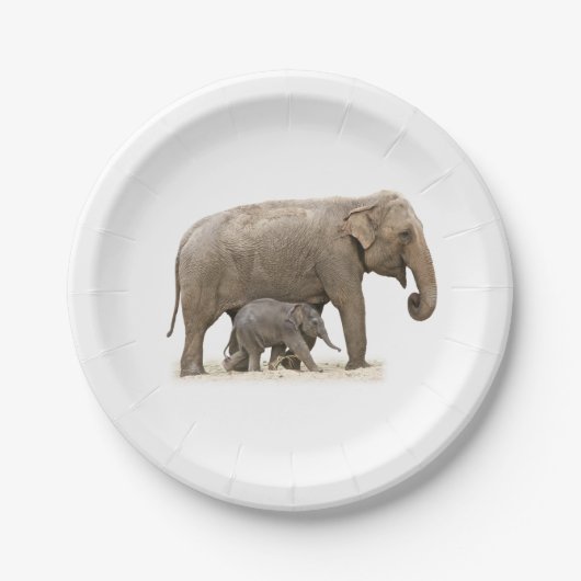 Assiettes En Carton Eléphant mère et bébé (Devant)