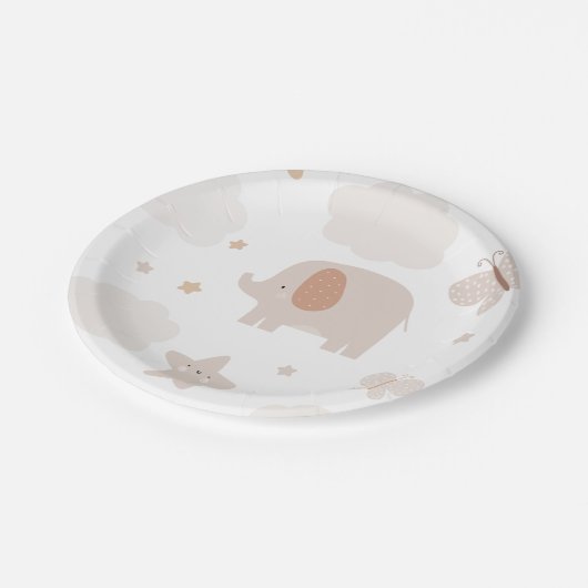 Assiettes En Carton Eléphant mignon beige (Angle)