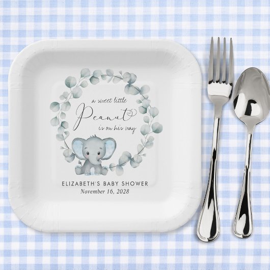 Assiettes En Carton Eléphant mignon Eucalyptus Baby Boy Douche