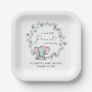 Assiettes En Carton Eléphant mignon Eucalyptus Baby Girl Douche
