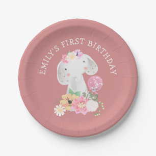 Assiettes En Carton Eléphant mignon fille premier anniversaire Dusty r