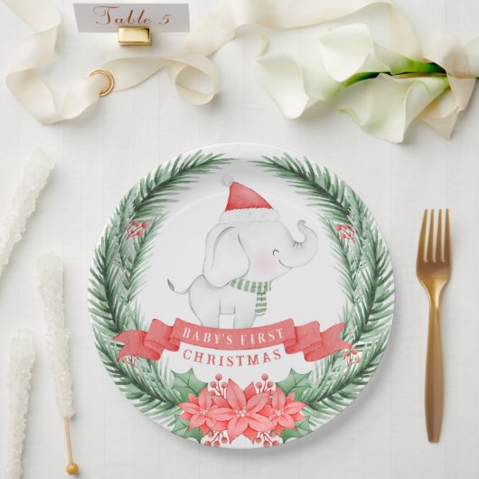 Assiettes En Carton Eléphant mignon | Premier Noël du bébé (Mariage)