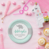 Assiettes En Carton Eléphant Mint vert Polka Baby shower point (Fête)