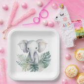 Assiettes En Carton Eléphant Neutre Met Premier Anniversaire (Fête)