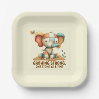Assiettes En Carton Éléphant Patchwork “Grandir en force