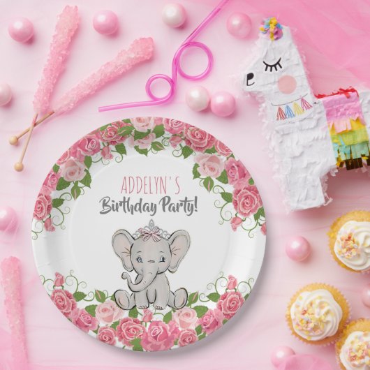 Assiettes En Carton Elephant Princesse Tiara Rose Petite fille Anniver (Fête)