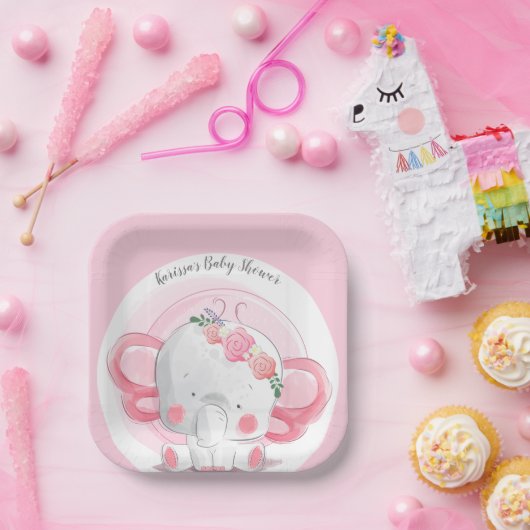 Assiettes En Carton Eléphant rose (Fête)