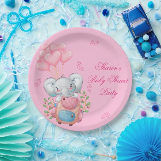 Assiettes En Carton Eléphant rose mignon (Fête)