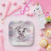 Assiettes En Carton Eléphant rose mignon 1er anniversaire (Fête)