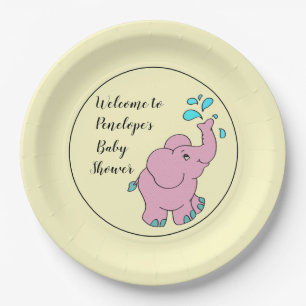 Assiettes En Carton Eléphant rose mignon avec votre nom Baby shower Pa