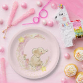 Assiettes En Carton Eléphant sur une lune sur rose (Fête)