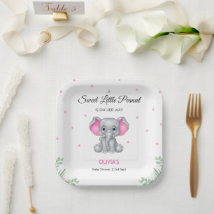 Assiettes En Carton Eléphant Sweet Little Peanut Girl Baby shower