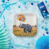 Assiettes En Carton Elephant tenant un bouquet de ballon d'anniversair (Fête)