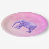 Assiettes En Carton Eléphant violet sur des aquarelles roses de rêve (Angle)