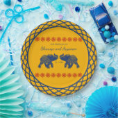 Assiettes En Carton Eléphants à thème indiens en Mariage bleu royal (Fête)