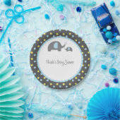 Assiettes En Carton Eléphants baby shower bleu gris et jaune (Fête)