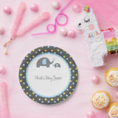 Assiettes En Carton Eléphants baby shower bleu gris et jaune (Fête)