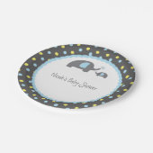 Assiettes En Carton Eléphants baby shower bleu gris et jaune (Angle)