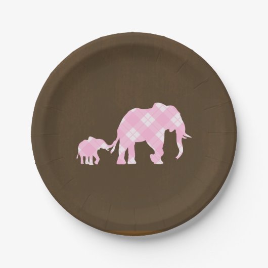 Assiettes En Carton Eléphants roses Brown Baby shower moderne tendance (Devant)