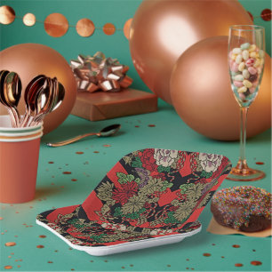 Assiettes En Carton Elevez Vos Moments : Rouge Japonais Vintage Floral
