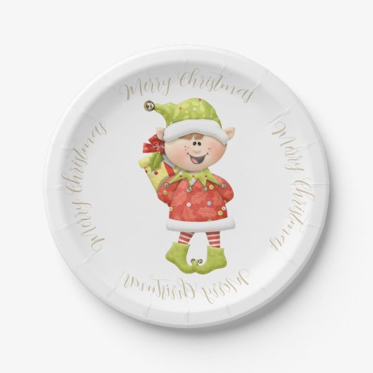 Assiettes En Carton Elfe de Noël avec présent (Devant)