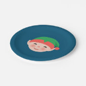 Assiettes En Carton Elfe de Noël en Casquette vert sur bleu (Angle)