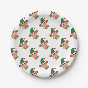 Assiettes En Carton Elfe de Noël singe