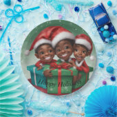 Assiettes En Carton Elfs de Noël afro-américains (Fête)