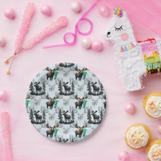 Assiettes En Carton Elk Moose Antlers Deer Design Motif (Fête)
