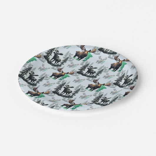 Assiettes En Carton Elk Moose Antlers Deer Design Motif (Angle)
