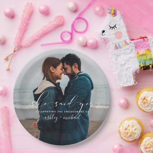 Assiettes En Carton Elle A Dit Oui Calligraphie (Fête)