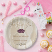 Assiettes En Carton Elle a dit Oui, Crème Soie & Perles & Coeurs (Fête)