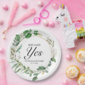 Assiettes En Carton Elle A Dit Oui Fiançailles Géométrique Vert (Fête)