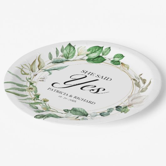 Assiettes En Carton Elle A Dit Oui Fiançailles Géométrique Vert (Angle)
