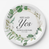 Assiettes En Carton Elle A Dit Oui Fiançailles Géométrique Vert (Devant)