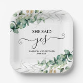 Assiettes En Carton Elle A Dit Oui Fiançailles Gold Greenery (Recto)